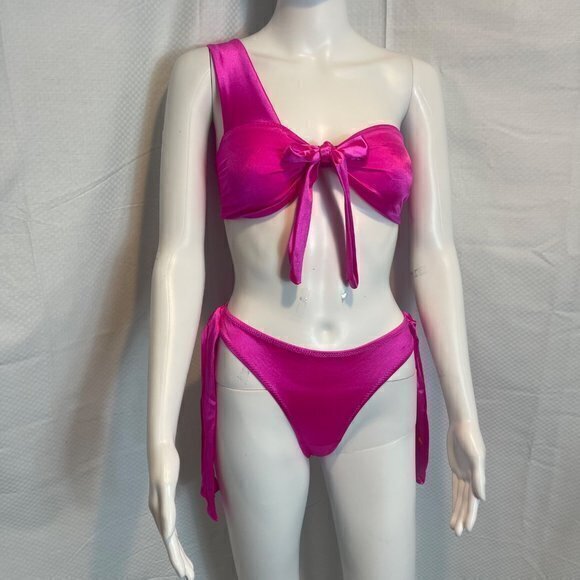 A Gift For You Satin Bow Bra And Panty Set - Fuchsia Size Large RefFNB3 - Picture 3 of 12